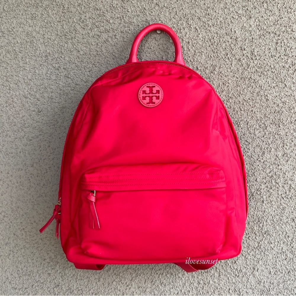 {Tory Burch} Ella NyLon Backpack With Adjustable Straps - Gold Leather Zipper